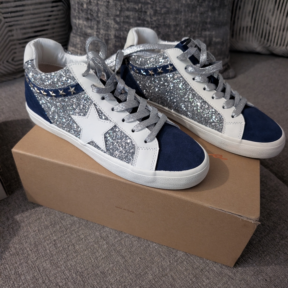 Vintage Havana Glitter Star Sneakers - Silver and Navy